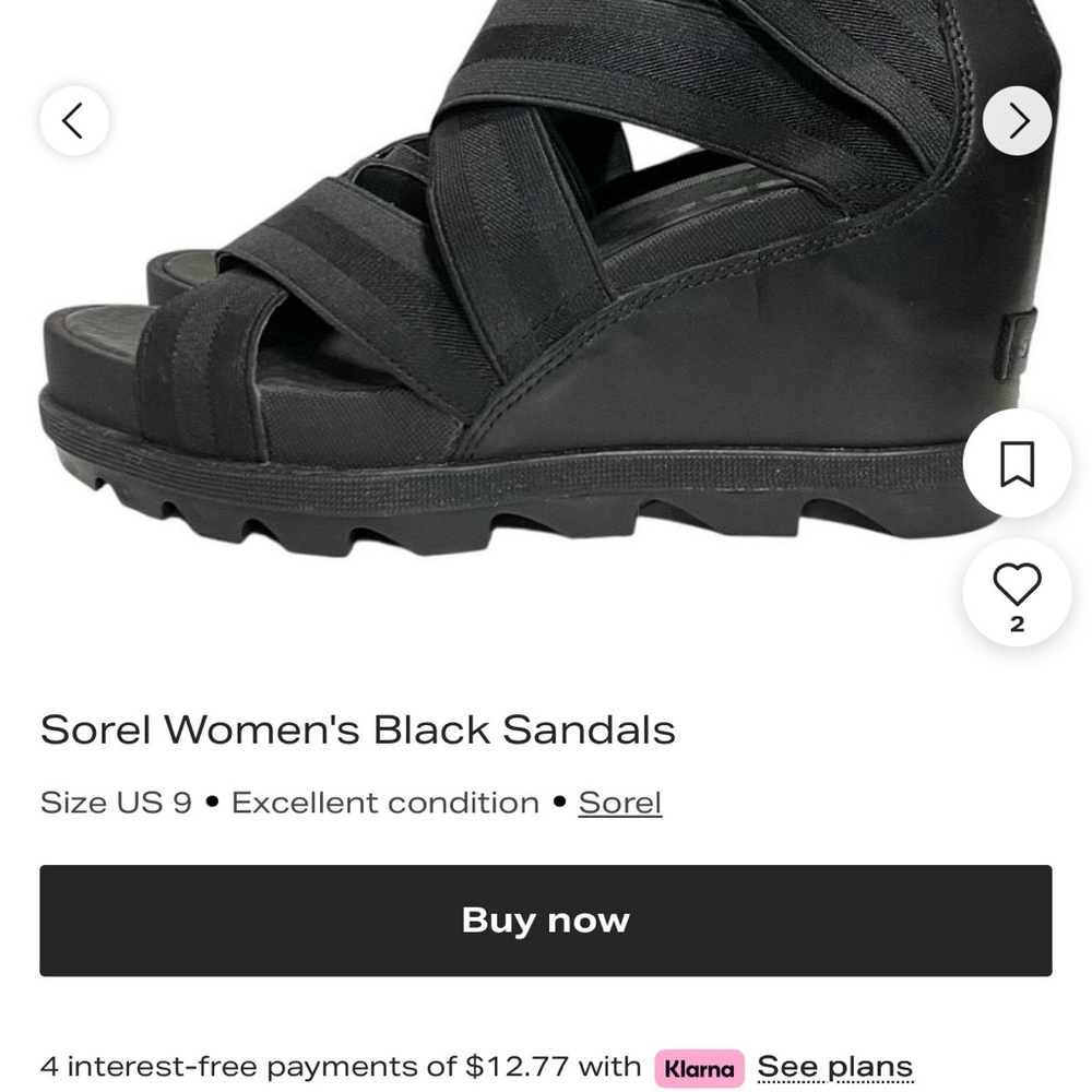 Sorel Black Strappy Wedge Sandals 8 Free Shipping! - Picture 4 of 10